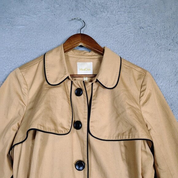 ModCloth Trench Coat Women's XL Tan Belted Waist Mid-Length Lightweight Retro - Picture 6 of 14